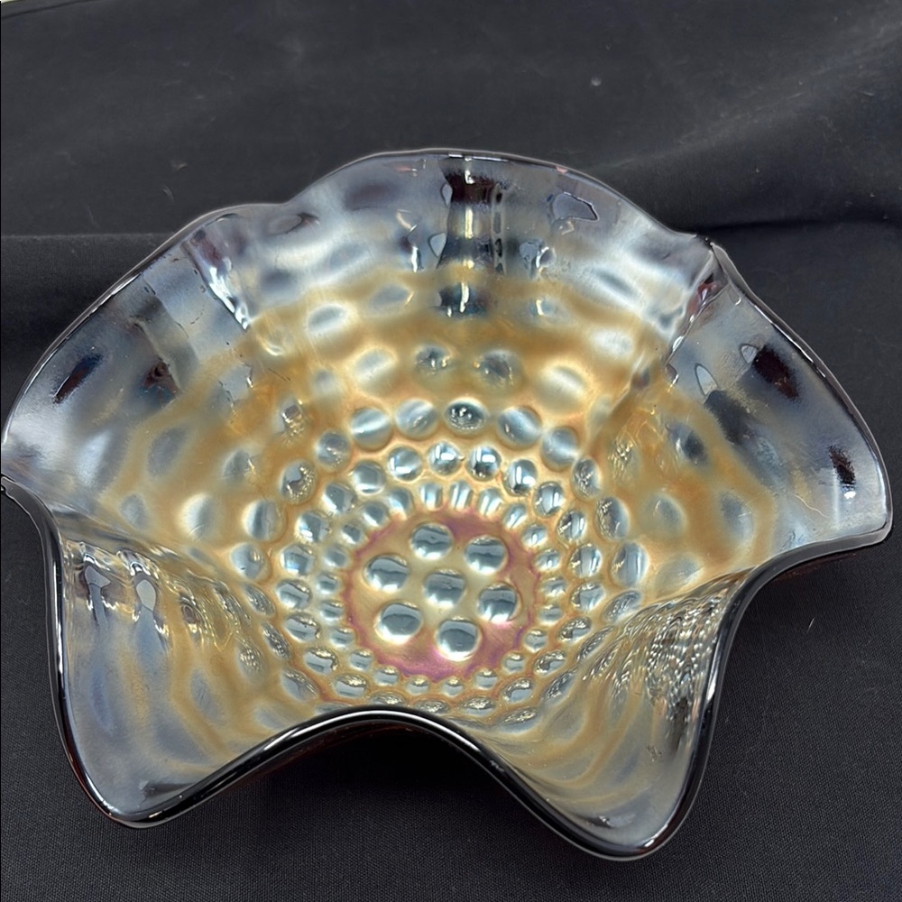 FENTON Carnival Iridescent Ruffled Wavy Edge Coin Dot Bowl